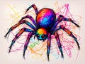 Spider in scribbles chaotic wax crayon drawing style Royalty Free Stock Photo