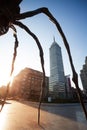 Spider sculpture and Torre Latinoamericana tower Royalty Free Stock Photo