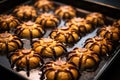 spider-shaped cookies on a baking sheet straight from the oven Royalty Free Stock Photo