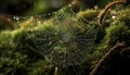 Spider spins wet web, dew drops on green leaf background generated by AI Royalty Free Stock Photo