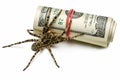 Spider stand guard of cash isolated on white