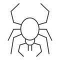 Spider thin line icon. Scary arachnid insect. Halloween party vector design concept, outline style pictogram on white Royalty Free Stock Photo