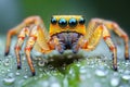 Spider with three eyes and a green stripe on its back Royalty Free Stock Photo