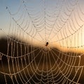 A spider web adorned with dewdrops Royalty Free Stock Photo