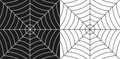 Spider web background. Cobweb isolated on white and black background. Spooky black and white spider icon. Cartoon pattern of net.