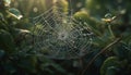 Spider web close up with dew drop on leaf in autumn forest generated by AI Royalty Free Stock Photo