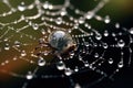Spider web close-up with water drops