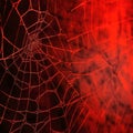 Spider Web. Cobweb on Red Background. Fantastic View of Pwutina Macro Image. AI