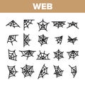 Spider Web, Cobweb Vector Linear Icons Set