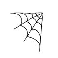 Spider Web Corner Hand Drawn In Doodle Style. Scandinavian Simple Liner Element For Design Icon, Logo, Postcard, Poster. Halloween