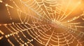 A spider web is covered in dew drops, AI
