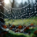 A spider web covered with dew drops