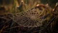 Spider web dew drop close up macro autumn leaf insect grass generated by AI