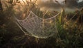 Spider web dew drop close up outdoors in autumn macro grass wet generated by AI