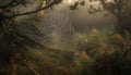 Spider web dew drop outdoors close up autumn forest wet macro generated by AI Royalty Free Stock Photo