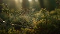 Spider web dew drop on wet autumn leaf in forest generated by AI Royalty Free Stock Photo