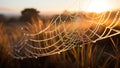 spider web with dew drops at sunrise, shallow depth of field Royalty Free Stock Photo