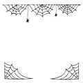 Spider web frame border and spiders halloween copy space place for text hand drawn in doodle style. , scandinavian, monochrome.