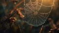 Spider web glistens with dew in autumn forest generated by AI Royalty Free Stock Photo