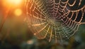 Spider web glistens with dew in the autumn forest meadow generated by AI Royalty Free Stock Photo