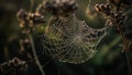 Spider web glistens with dew, capturing insect in autumn forest generated by AI Royalty Free Stock Photo