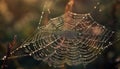 Spider web glistens with dew drops in autumn forest meadow generated by AI Royalty Free Stock Photo