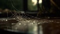 Spider web glistens with dew drops in wet autumn forest generated by AI Royalty Free Stock Photo