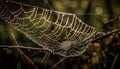 Spider web glistens with dew drops on wet leaf outdoors generated by AI Royalty Free Stock Photo