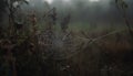 Spider web glistens with dew in spooky autumn forest generated by AI Royalty Free Stock Photo