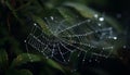 Spider web glistens with dew, wet drop on leaf generated by AI Royalty Free Stock Photo