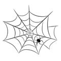 Spider on web for halloween design greeting card on white, stock vector illustration Royalty Free Stock Photo