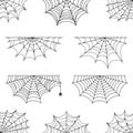 Spider web for Halloween. Set of Halloween cobweb, frames and borders. Halloween elements for decoration. Hand drawn spider web or Royalty Free Stock Photo