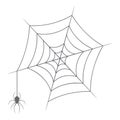Spider Web Icon, Grey Round Spiderweb With Hanging Spider, Halloween Design Element, Creepy Cobweb Separated on Segments Royalty Free Stock Photo