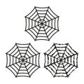 Spider web icons. Three variations of spider webs. Geometric and wavy lines. Vector illustration. Royalty Free Stock Photo