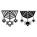 Spider on the web line and glyph icon. Cobweb with the spider vector illustration isolated on white. Arachnid outline Royalty Free Stock Photo