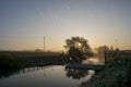 Spider Web on a Misty Morning with Sunrise Over The River Dearne Royalty Free Stock Photo