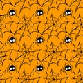 Spider web seamless hand drawn pattern. White black orange background. Halloween texture Royalty Free Stock Photo