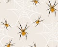 Spider web seamless pattern, vector baby Haloween illustration, kids repeat drawing print. Spooky scandinavian art, childish