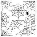 Spider web set for halloween the night of October 31. Black and white vector illustration isolated on white background. Royalty Free Stock Photo