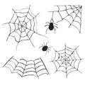 Spider web set Hand drawn sketched web vector illustration isolated on white background Royalty Free Stock Photo