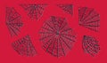 Spider web set isolated on red background. Spooky Halloween red cobwebs. Vector illustration Royalty Free Stock Photo