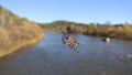 The spider wove a net over the river. Royalty Free Stock Photo