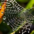 Spider's Web Adorned with Morning Dew Royalty Free Stock Photo