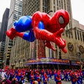 Spiderman balloon floats in the air during the annual Macy`s Thanksgiving Day parade along Avenue of Americas