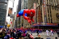 Spiderman balloon floats in the air during the annual Macy`s Thanksgiving Day parade along Avenue of Americas Royalty Free Stock Photo