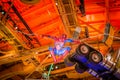 Spiderman Superhero in Action Throwing the Spider Web and Saving the Toy Store. Action Figure Indoor Ceiling Decoration