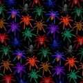 Spiders Pattern Colorful Tarantulas on Balck Background Royalty Free Stock Photo