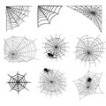 Spiders and spider web silhouette spooky nature halloween element vector cobweb decoration fear spooky net.