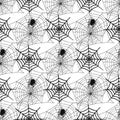 Spiders and spider web silhouette spooky seamless pattern background Royalty Free Stock Photo