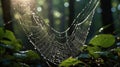Spiderweb Glistening with Dew Drops in the Morning Light of a Forest Royalty Free Stock Photo